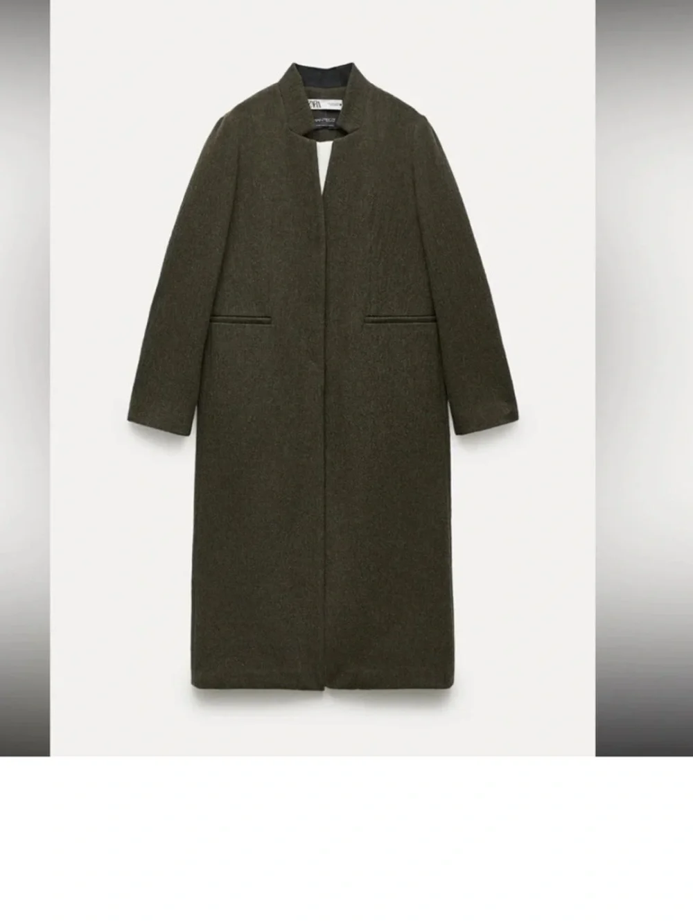 Zara Manteco Wool Blend Longline Coat Olive Green Minimalist XS - Picture 2 of 14
